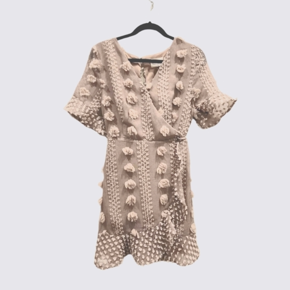 Bella Ella Faux Wrap Mini Dress | Taupe | Size Large | NWT